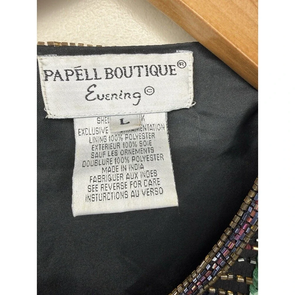VTG Papell Boutique Evening Silk Beaded Jacket Womens Large 90s Glam Mob Wife